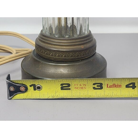 Vintage Working Leviton Glass Brass Table Lamp Ribbed Column Design Base - Picture 11 of 12